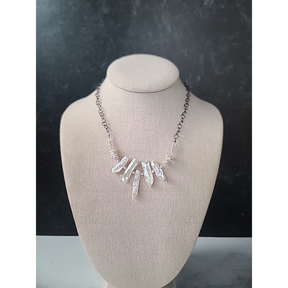 925 Sterling Silver Keshi Pearl Beaded Adjustable Necklace Vintage